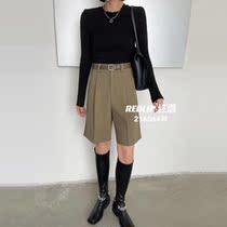 Chinese womens 2021 Autumn New Korean slim suit shorts high waist straight pants khaki casual five-point pants