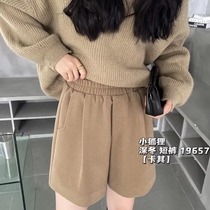 Elastic waist woolen shorts womens autumn and winter wear loose 2021 New High waist a-shaped thin wide leg boots pants