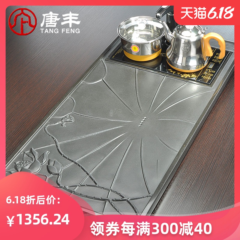 Tang Feng sharply stone tea tray was stone tea sets the whole piece of black stone, stone tea sea large four z and electric heating furnace