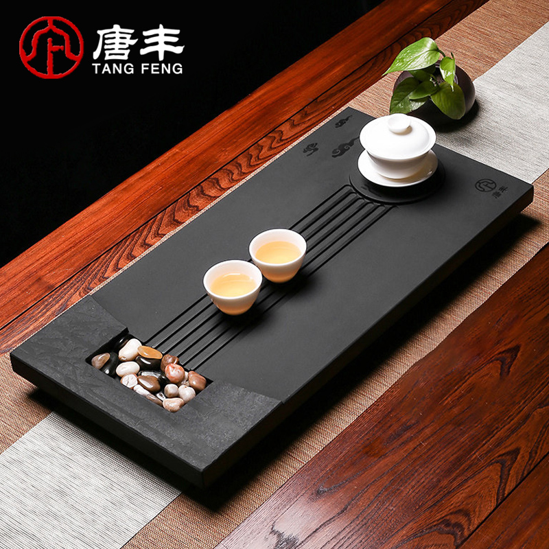 Tang Feng blocks sharply stone tea tray household contracted stone tea black stone, stone, fire large drainage tea sea