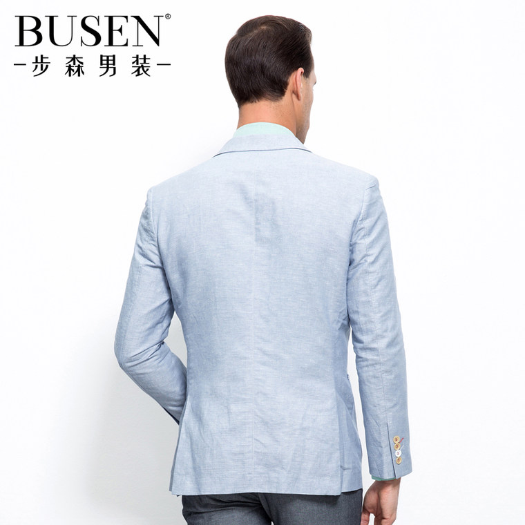 Busen/步森2015秋季新品 男士亚麻休闲单西 纯色半里西服24142130