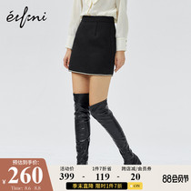 Eveli skirt new campus style black A-line small fragrance suit winter woolen short skirt to wear