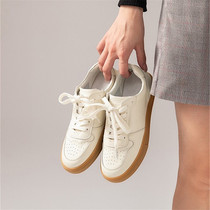2022 new small white shoes womens leather thick-soled lace-up casual sports shoes womens ins tide all-match retro sneakers women