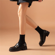 2021 autumn new thick heel thick bottom loafer female Japanese JK shoes black leather retro British style small leather shoes