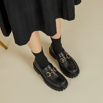 Thick-soled loafers womens 2022 new spring leather mid-heel shoes British style small leather shoes womens slip-on womens shoes