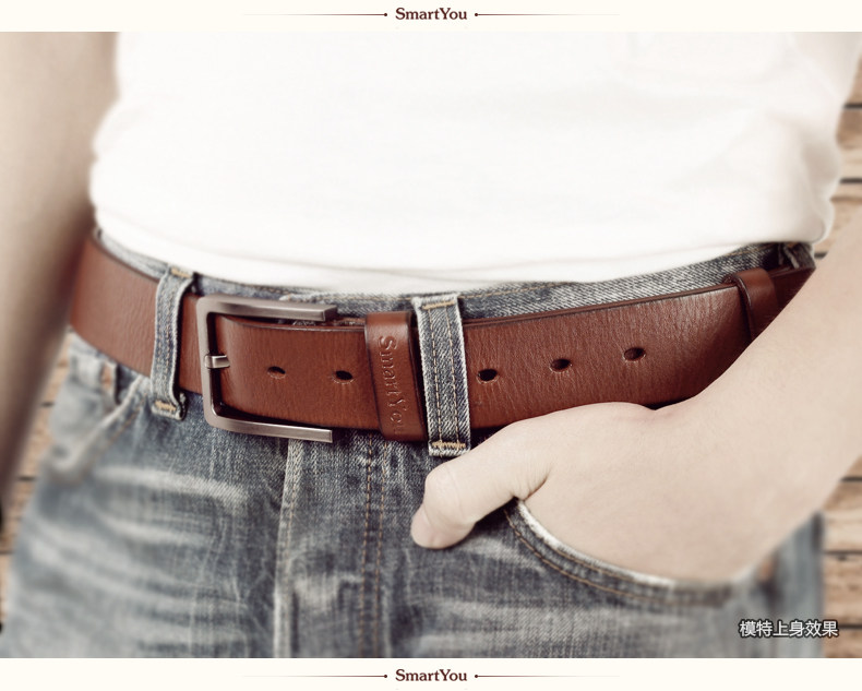 smartyou以爱为铭男士真皮皮带休闲头层牛皮复古植鞣腰带合金针扣