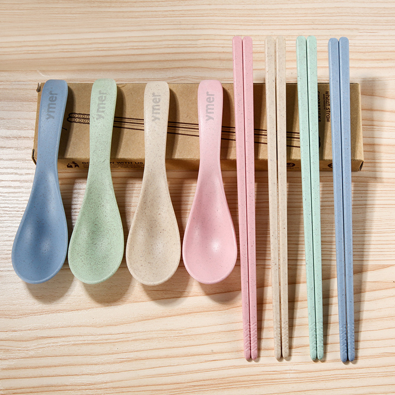 Ymer创意日式小麦环保筷子套装 防滑酒店家用无漆无蜡餐具4双套装产品展示图2