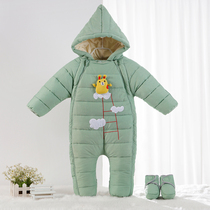 Newborn winter down cotton jumpsuit baby thickened outer clothing cotton suit baby bag foot warm hug