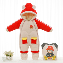 Baby winter down jacket jumpsuit thick outer clothing cotton suit newborn baby foot warm