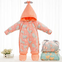Newborn baby winter down jacket jumpsuit thick outer clothing cotton suit baby bag foot warm