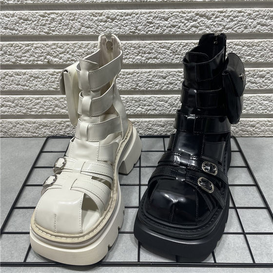 Broken code processing Roman style woven sandal boots for women for summer hollow Martin boots thick sole metal button square toe short boots for women Broken code processing Roman style woven sandal boots for women for summer hollow Martin boots thick sole metal button square toe short boots for women