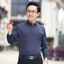 Spring and autumn season for the elderly lapel T-shirt mens dad solid color casual loose long-sleeved top thin spring and summer clothes
