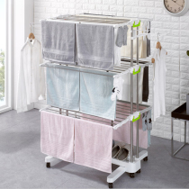 Multifunctional mobile floor folding stainless steel double pole lifting rack drying rack drying rack storage indoor and outdoor simple