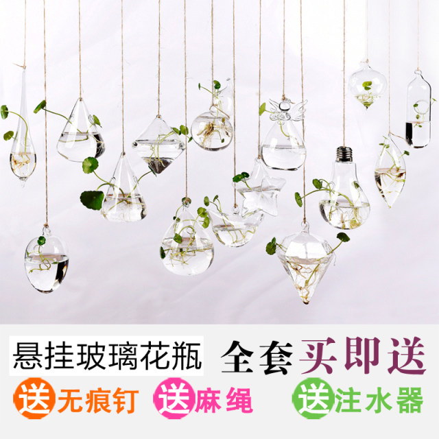Creative suspended transparent glass vase small hanging bottle hydroe machine indoor gardening home decoration bottle plant set Creative suspended transparent glass vase small hanging bottle hydroe machine indoor gardening home decoration bottle plant set