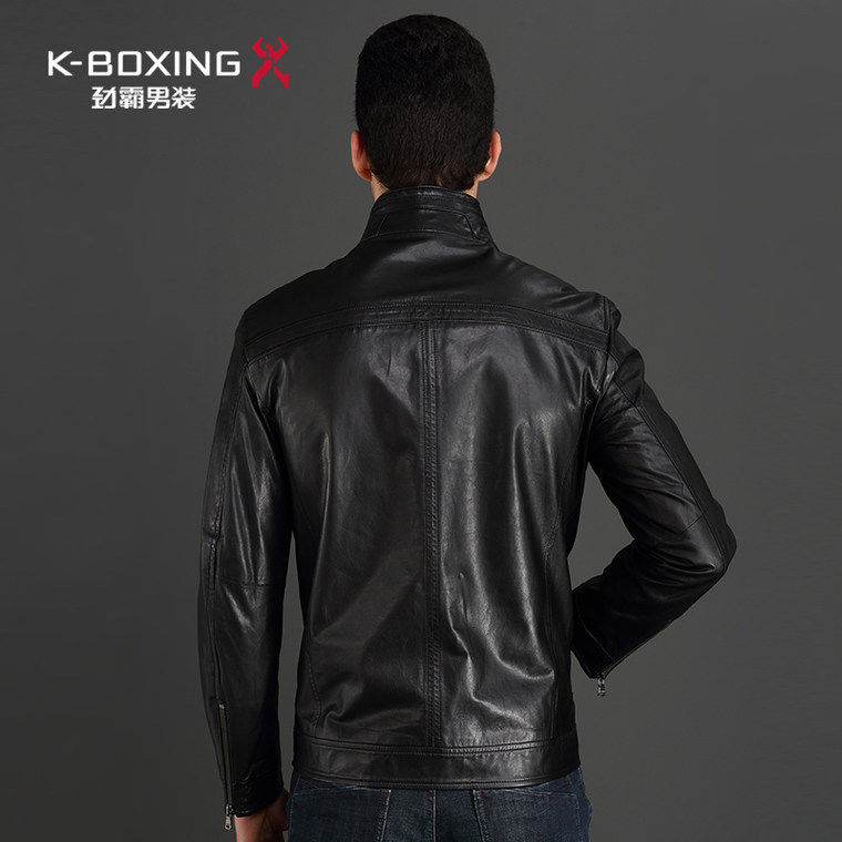 K-boxing/劲霸男装外套皮夹克 修身立领羊皮衣高档服  |APLI3502