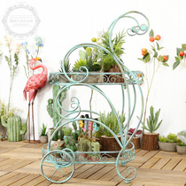 American Rustic Vintage Iron Stroller Flower Pot Stand Balcony Living Room Courtyard Garden Flower Shop Kindergarten Decor Flower Stand