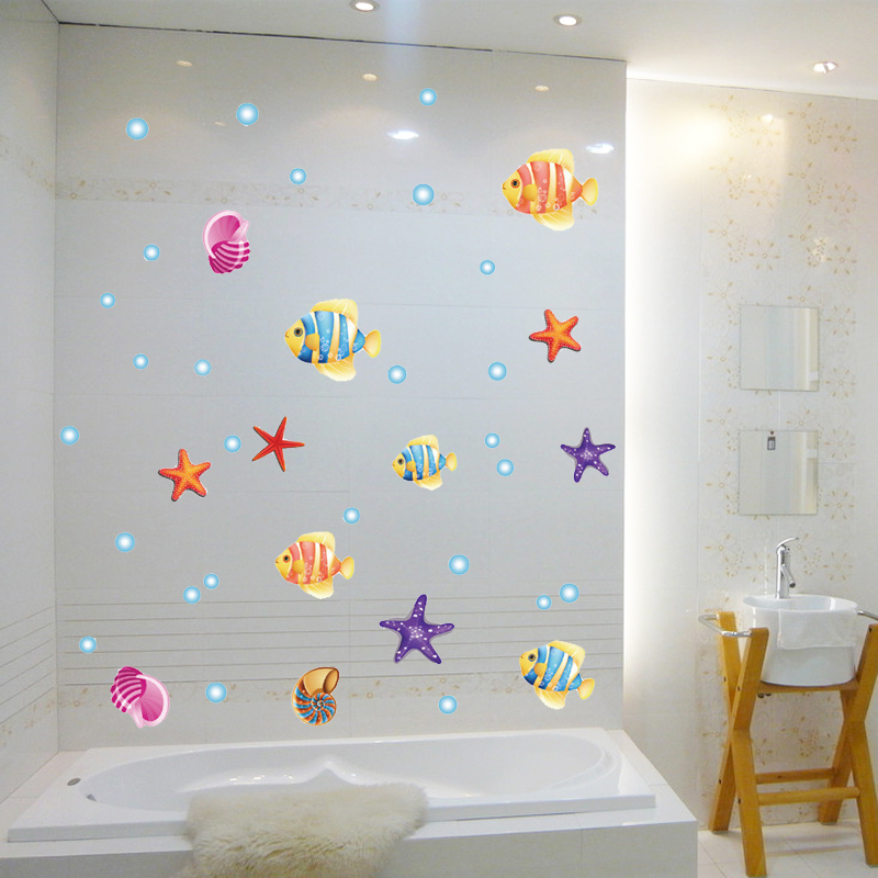 卡通蓝色海洋系列墙壁贴纸儿童房浴室可爱装饰玻璃贴画墙贴可移除产品展示图3