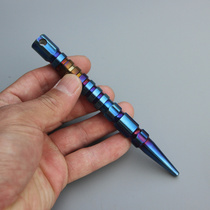 Pure titanium tactical pen handmade titanium alloy baked blue tomahawk K stick Cool stick outdoor self-defense wolf key stick EDC personality