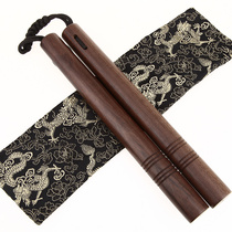Seiko hand-made ebony nunchaku rope combat performance Solid wood nunchaku two-piece stick hardwood can sink