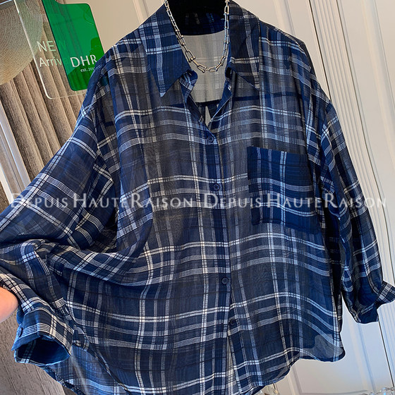 DHR Unique Beautiful British Plaid Navy Long Sleeve Shirt Sunscreen Loose Thin Top Women's Large Size Summer
DHR Unique Beautiful British Plaid Navy Long Sleeve Shirt Sunscreen Loose Thin Top Women's Large Size Summer