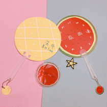 (Her main son) Lovely transparent Mini Handshake PP fan Summer Creative students holding fruit carry-on