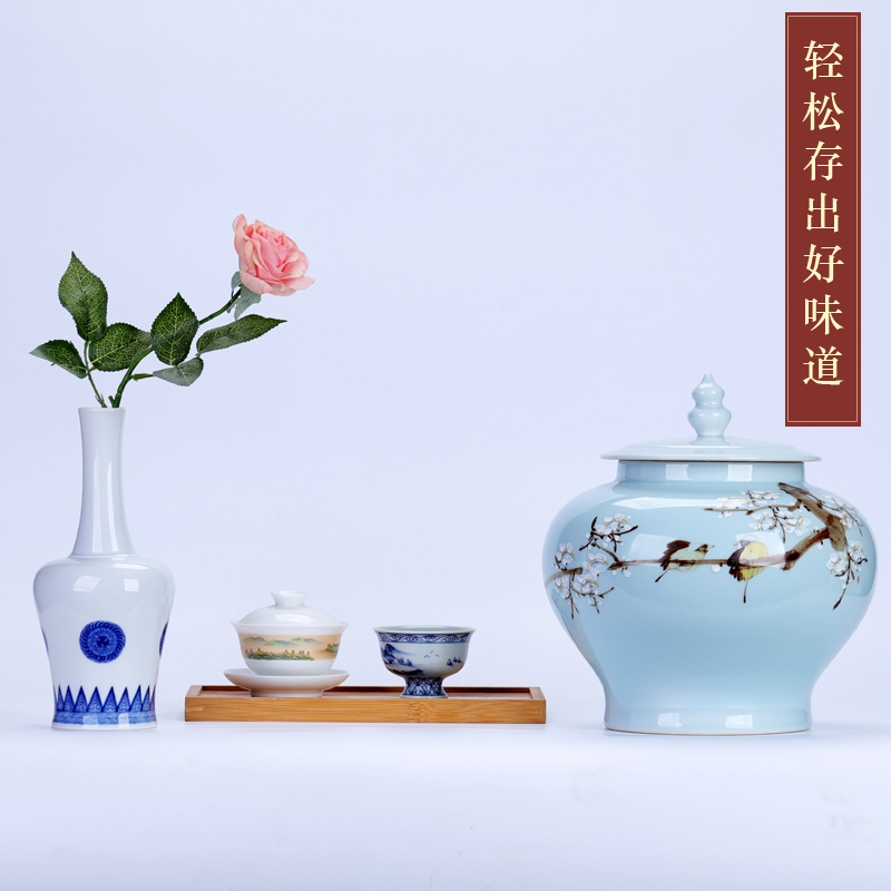 Ceramic large 2 jins with caddy fixings seal pot Chinese style household pu 'er tea storage tanks receives moistureproof