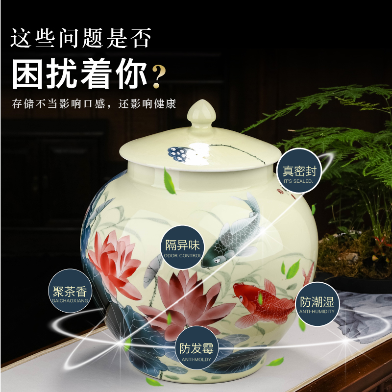 Jingdezhen ceramics hand - made of lotus pond was fragrant tea as cans ceramic large bulk with cover white tea POTS