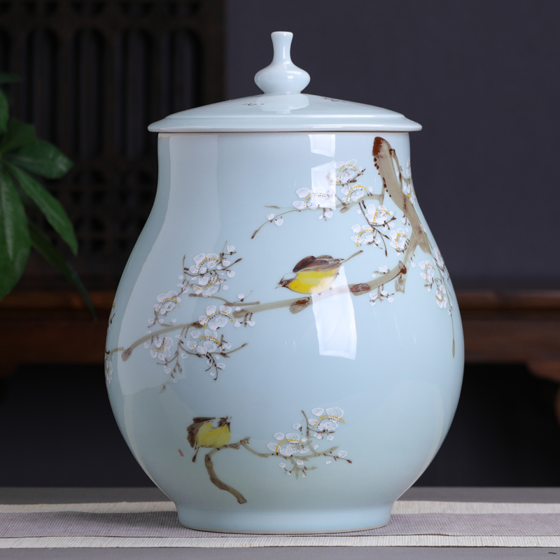 Jingdezhen hand - made name plum flower tea pot household ceramics large storage tanks seal pot high - capacity tea urn barrels
