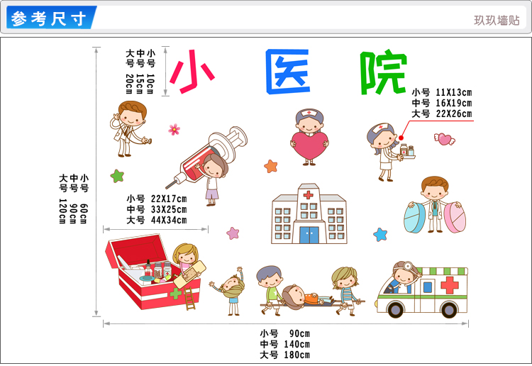幼儿园小医院区角装饰墙贴儿童医院过家家角色医生护士贴纸贴画