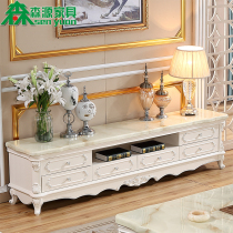 European-style marble living room coffee table TV cabinet combination white solid wood floor cabinet French small apartment film and television wall and floor cabinet