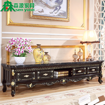 European-style marble TV cabinet Modern simple solid wood floor cabinet Ebony living room coffee table TV cabinet combination