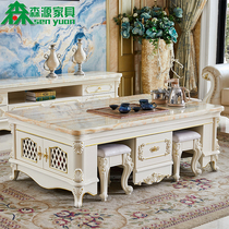 European-style marble solid wood multi-function Kung Fu tea Several white tea table TV cabinet combination simple small apartment