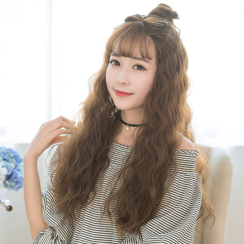 假发 女 空气刘海玉米烫假发套 新款蓬松时尚可爱长卷发