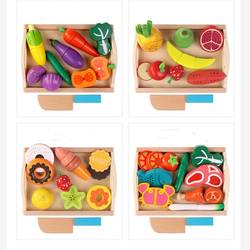 Children's wooden tray magnetic cutting fruits passing Jiajiabi 益 Cut the kitchen wooden toys