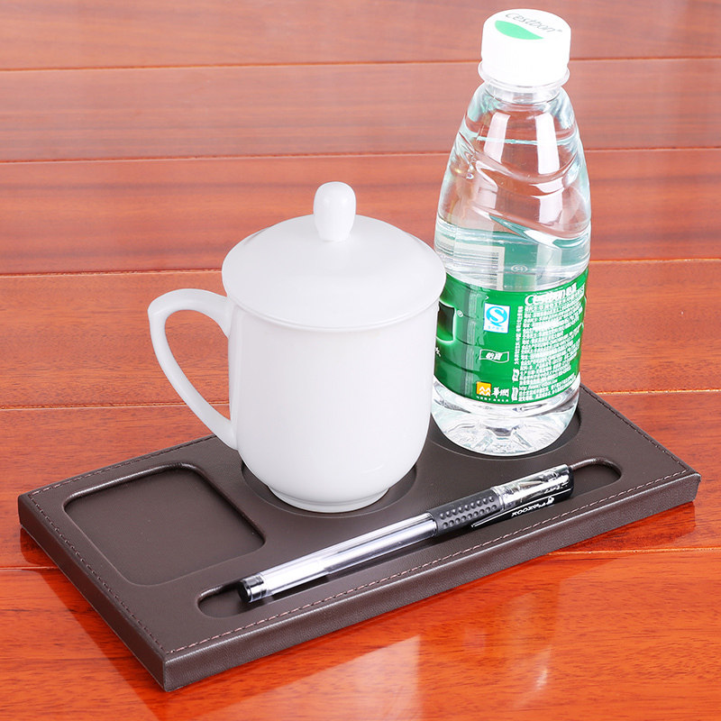 皮质会议室茶杯托酒店客房水杯垫皮革办公用品笔槽logo定制
