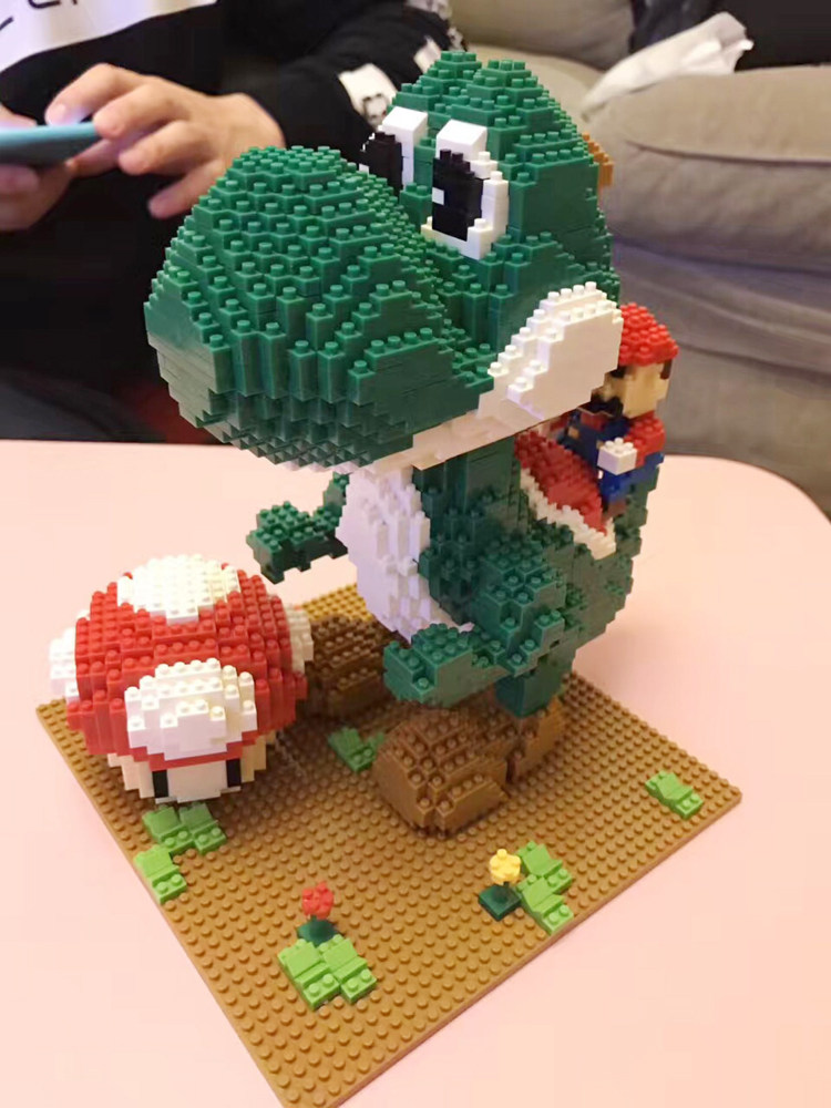 lno 超大耀西带蘑菇 小颗粒 钻石 塑料拼插积木 超级玛丽恐龙玩具