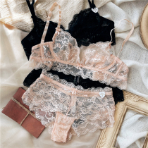 European and American lace sexy ultra-thin underwear side collection girl mesh big chest small chest bra set transparent spring and summer