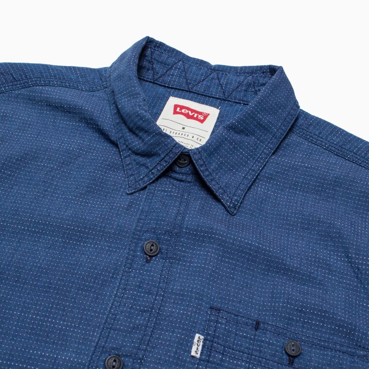 Levi’s/李维斯夏季男士波点印花纯棉深蓝色短袖衬衫17257-0006