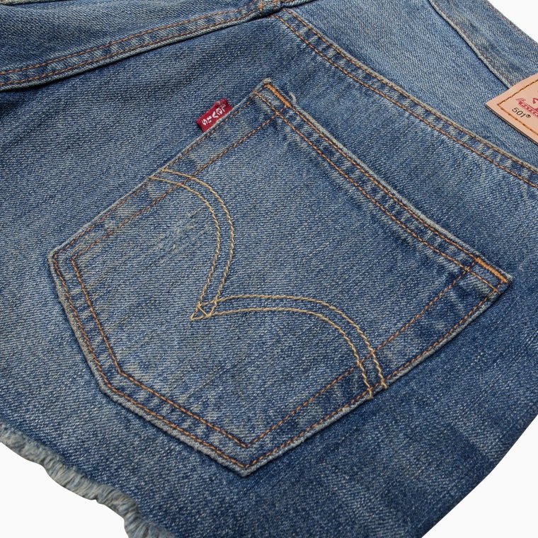 Levi's李维斯501系列女士蓝色做旧水洗牛仔短裤32317-0001