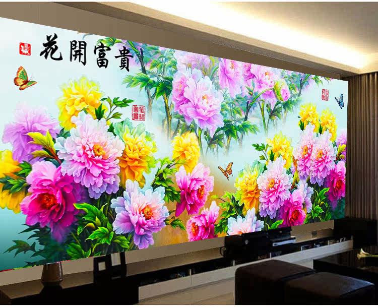 5d魔方钻石画满钻客厅花开富贵牡丹钻石绣十字绣粘钻画点贴砖石绣