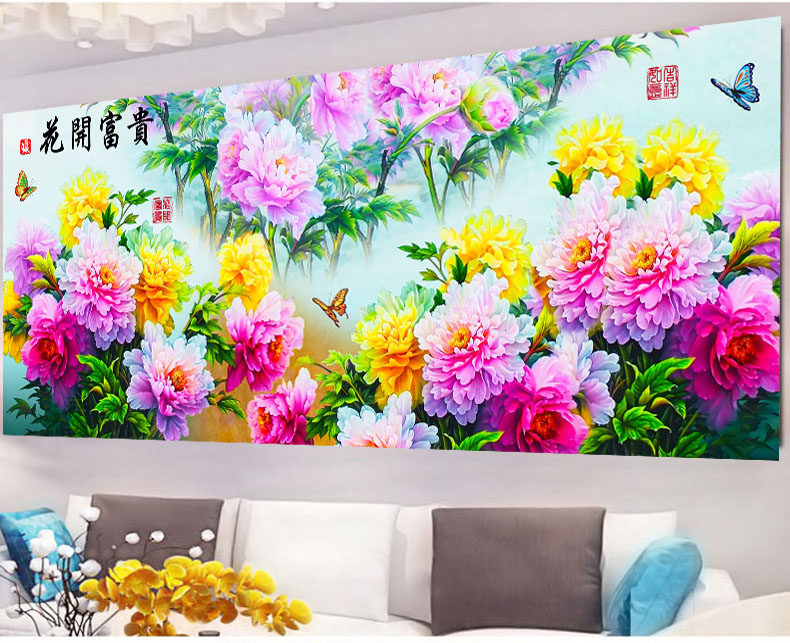 5d魔方钻石画满钻客厅花开富贵牡丹钻石绣十字绣粘钻画点贴砖石绣