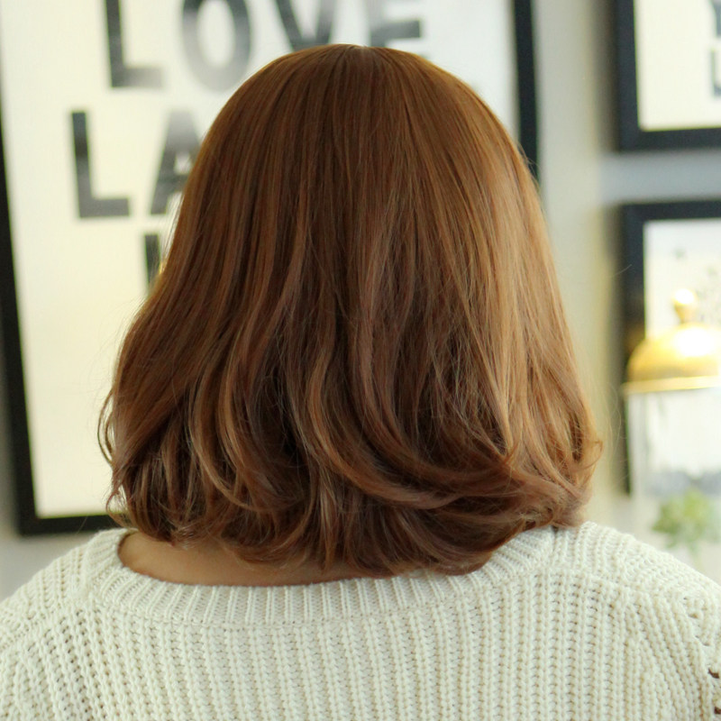 黛秀假发女内扣短卷发短假发齐斜刘海蓬松梨花头修脸短发卷发型