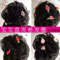 Childrens wig headwear fake Hairband pan head ball head roll Hairband girl hair fixed wig floral headdress