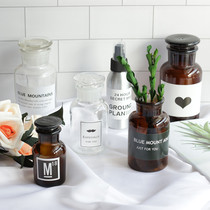 ins brown glass bottle White Photo bottle aluminum bottle ornaments props green leaf English sticker photo props