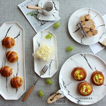 Marble grain ceramic steak plate Dining utensils Western food plate Pasta plate Breakfast plate with handle Photo photography props