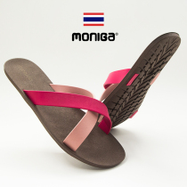 Moniga Thailand Import Rubber Ladies Cross Double Belt Four Summer Home Outside Wearing Bathroom Non-slip Quick Dry Slippers