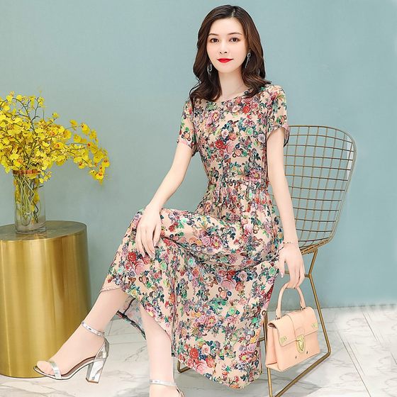 Middle -aged mother's summer cotton silk skirt medium -long knee -knee skirt middle -aged women's artificial cotton summer long skirt Middle -aged mother's summer cotton silk skirt medium -long knee -knee skirt middle -aged women's artificial cotton summer long skirt