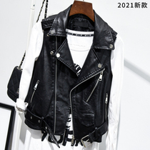2021 Spring and Autumn New Korean leather vest female short PU locomotive sleeveless leather jacket Joker slim vest