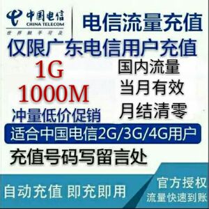 中国电信广东电信手机充值卡1G流量叠加包加