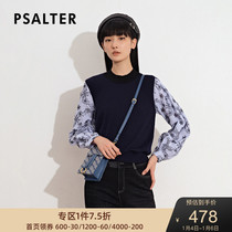 Psalm Women 2021 Autumn New Tibetan blue academic style stripe embroidery fake two-piece sweater